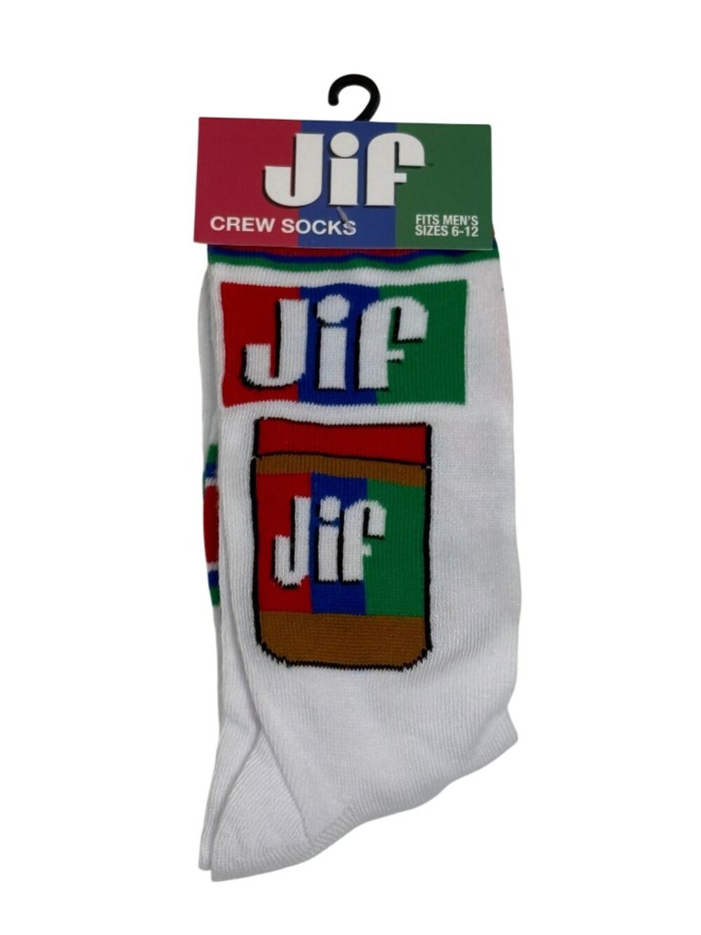 Jif Peanut Butter Crew Socks White Mens 6-12 Food Theme